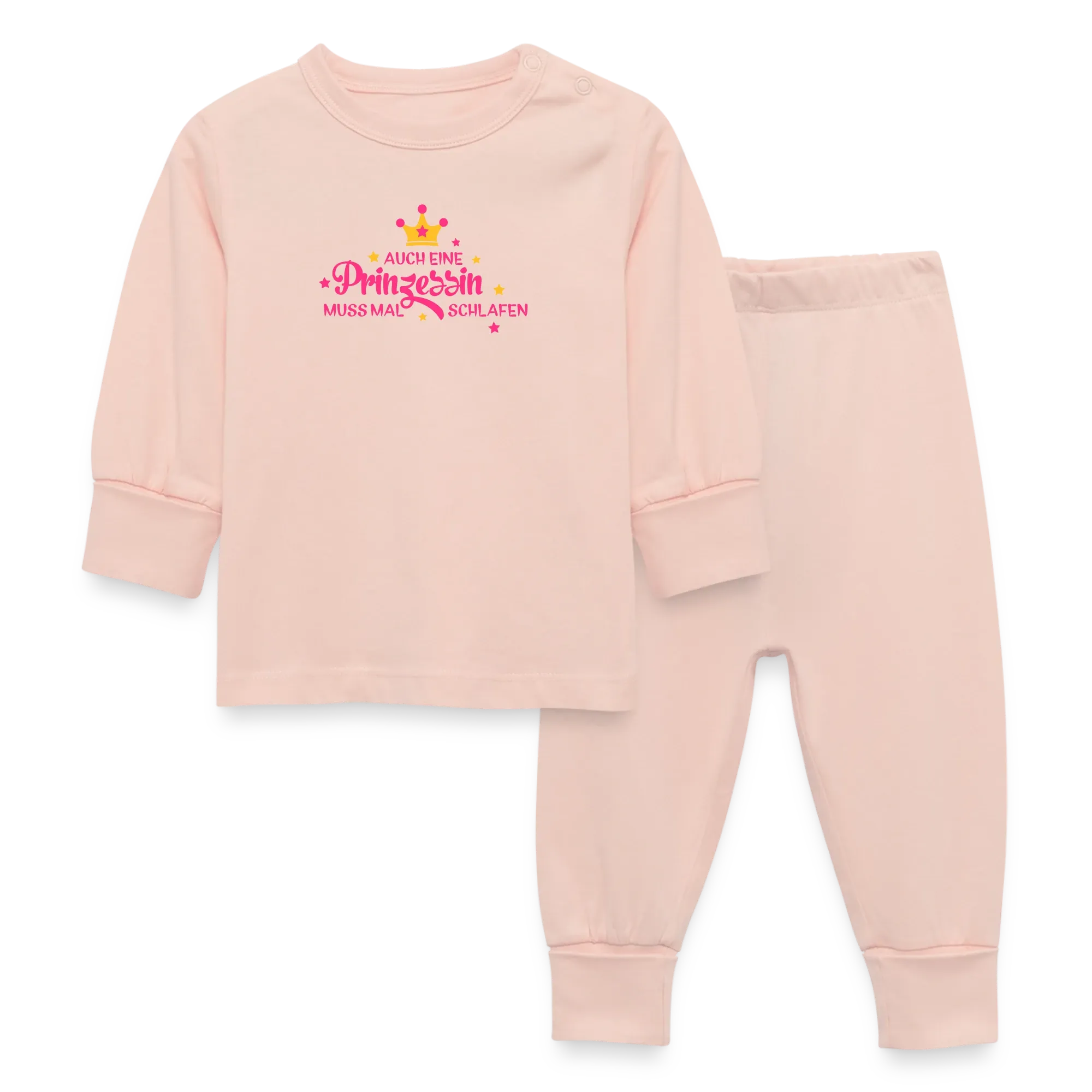 Rosa Baby-Schlafanzug mit Krone und Schriftzug „Auch eine Prinzessin muss mal schlafen“