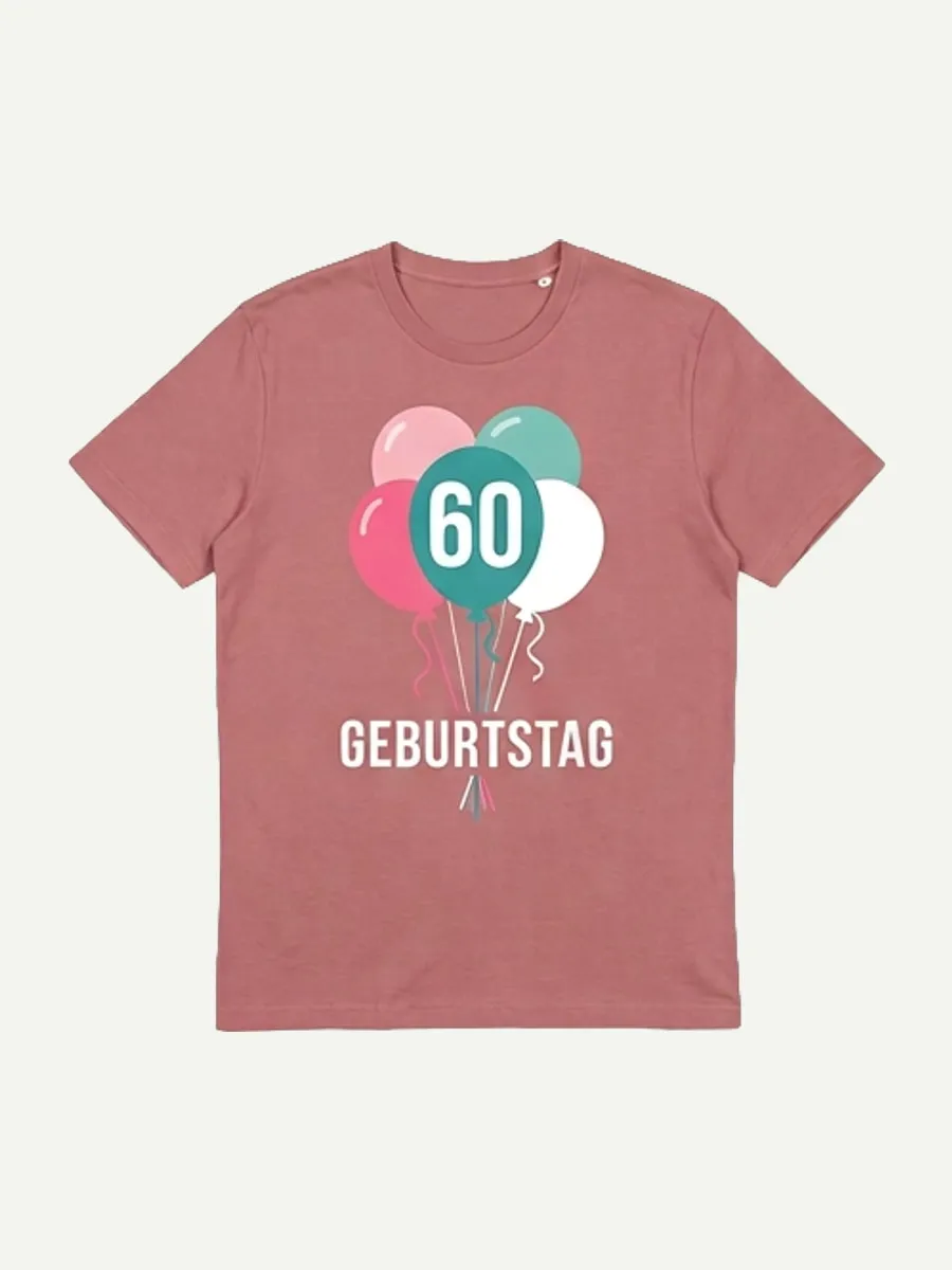 Altrosa T-Shirt mit Luftballons, der Zahl 60 und dem Schriftzug Geburtstag
